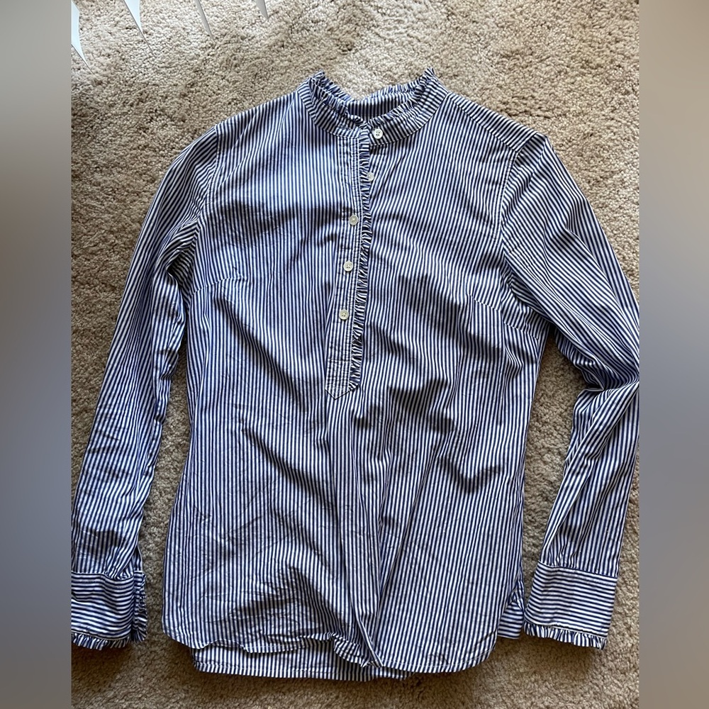 Vineyard Vines Blue Striped Shirt Ruffle Collar